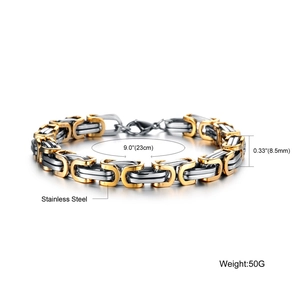 Detail view of two-tone stainless steel men's king chain with size and weight dimensions