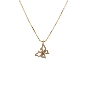 Butterfly Pendant Necklace Copper With Zircon Rhinestone Inlaid Box Chain Elegant Fashion Jewelry For Women