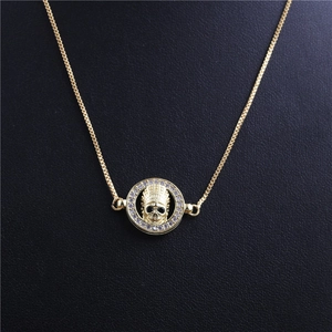 Golden necklace with micro-paved skull pendant and adjustable slider chain for women