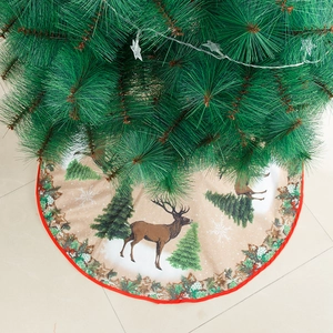 84cm digital print Christmas tree skirt with reindeer pattern and red trim decoration