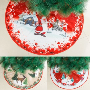 Christmas Tree Skirt Round Flannel Digital Printed Reindeer Santa Claus Pattern Holiday Party Home Decoration Tree Base Cover