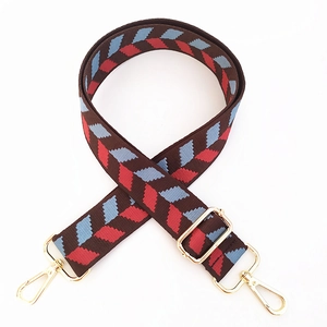 Adjustable crossbody bag strap with vintage geometric weave and gold metal clasps