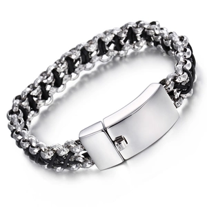 Men's Braided Leather Rope Bracelet Stainless Steel Woven Multi-layer Retro Punk Style Jewelry For Men