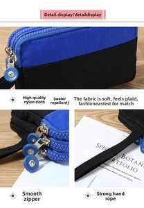 Detailed view of the water-resistant nylon fabric and durable triple-zipper structure