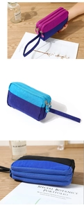 Three-layer nylon wristlet with colorful dual-tone contrast and secure metal zippers