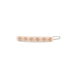 Pink acetate bobby pin with sparkling champagne rhinestone flower motifs for women