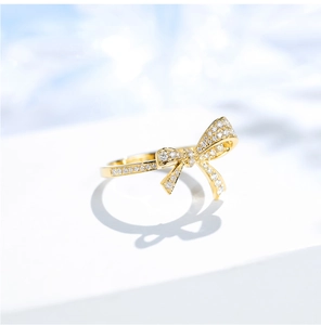 Elegant Bowknot Copper Ring With Micro Pave Zircon Luxury Simulated Diamond Jewelry For Women Wedding Fashion Accessory