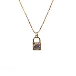 Gold plated box chain necklace with micro-paved zircon lock pendant for men and women