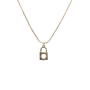 Gold-toned box chain necklace with a micro-pave zircon open circle padlock pendant