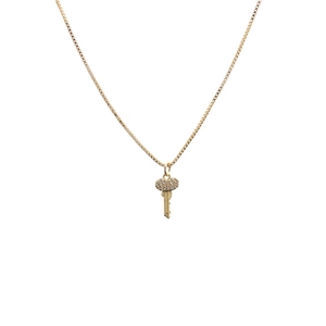 Fashion gold key pendant necklace with sparkling zircon pavé on a classic box chain