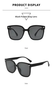 Vue détaillée de lunettes de soleil noires carrées avec texture diamantée latérale