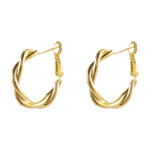 Minimalist golden twisted hoop earrings with stylish geometric metal texture for women