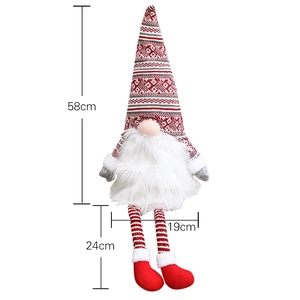 58cm Christmas gnome tree topper with spring base and long dangling legs in red and gray