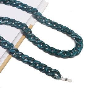 Detail of dark teal marble acrylic eyeglass chain with durable large oval links