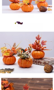 Detailansicht dekorativer Herbstkürbisse mit Ahornblättern und Sonnenblumen