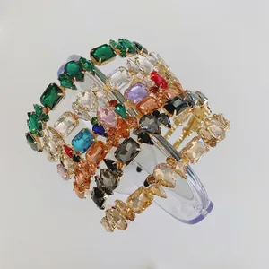 Baroque style square rhinestone headband with vintage alloy base and colorful gemstones