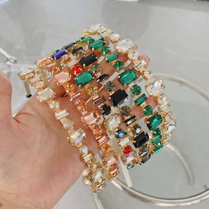 Elegant Baroque headband with colorful crystals and rhinestones on gold metal base