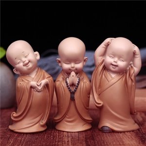 Three-piece set of cute little monk bobblehead figurines for car dashboard decor
