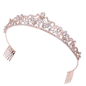 Luxury Rhinestone Crystal Bridal Crown Tiara Alloy Wedding Hair Accessories With Hair Combs For Women Elegant