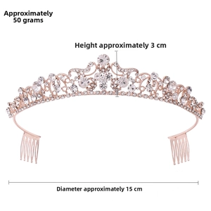Detail of rose gold bridal tiara with rhinestones and built-in combs, 15cm diameter
