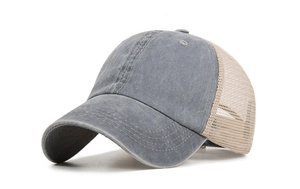 Side view of mesh panel and stitching detail on breathable cotton baseball cap