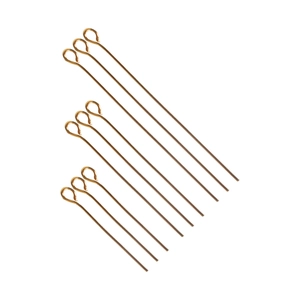Macro shot of three different lengths of gold plated stainless steel eye pins for jewelry DIY