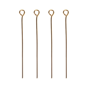Gold-plated stainless steel eye pins for jewelry making shown on white background