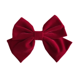 Classic burgundy velvet bow hair clip for women with an elegant oversized butterfly design