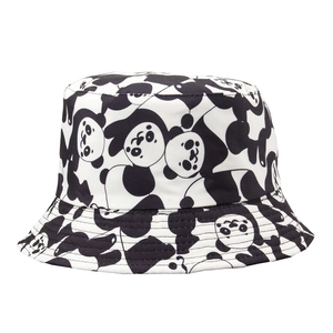 Retro schwarz-weißer Anglerhut mit Panda-Print für Damen aus hochwertigem Canvas-Stoff