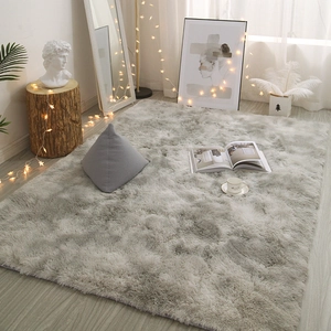 Modern grey tie-dye shaggy rug with soft plush texture for living room and bedroom decor