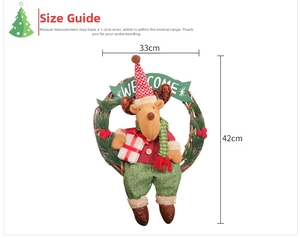 Detail of Nordic Christmas wreath with plush reindeer and 33x42cm size dimensions