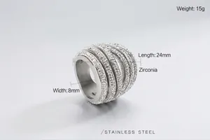 Detail view of multi-layer hollow zircon ring in stainless steel with 8mm width specs