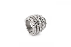 Detail view of multi-layer hollow zircon ring in stainless steel with 8mm width specs