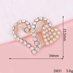 Detail of heart-shaped alloy charm with pearls and rhinestones for DIY phone case craft