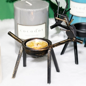 European black metal reindeer candle holder with gold brush finish for Christmas decor
