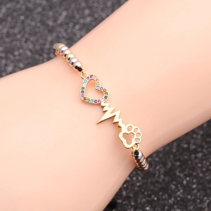 Fashion Adjustable Bracelet Copper Micro Inlaid Colorful Zircon Heart Paw Print Infinity Charms Braided Rope Jewelry