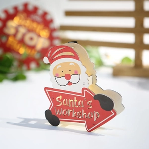 Wooden Santa Claus Christmas tree hanging ornament with LED lights and festive carving