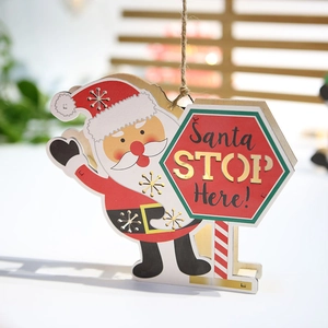 Christmas LED Glowing Wooden Santa Claus Hanging Ornament Desktop Decoration Festive Holiday Party Home Decor