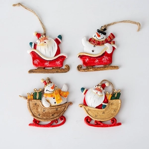Set of 4 Christmas resin hanging ornaments featuring Santa and Snowman for tree decoration