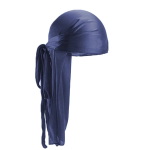 Navy blue silk durag for men and women featuring long tail and premium satin finish