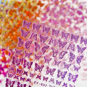 Detail of purple glitter butterfly nail stickers ZY-037 with shimmering texture
