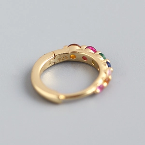 Minimalist S925 sterling silver hoop earrings with colorful gemstones in gold finish