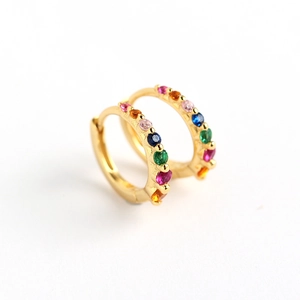 French style gold S925 silver hoop earrings with multi-colored rainbow crystals