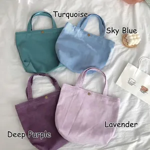 Morandi colors corduroy tote bags with snap buttons in four minimalist soft pastel shades