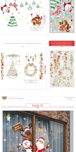 Close-up of 105x70cm Christmas window decals with Santa and reindeer festive designs
