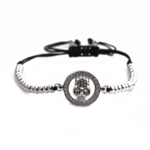 Men's skull bracelet with micro-paved cubic zirconia and adjustable black woven cord