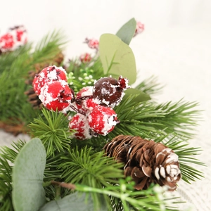 50cm Christmas wreath with snowy red berries, pine cones and eucalyptus greenery