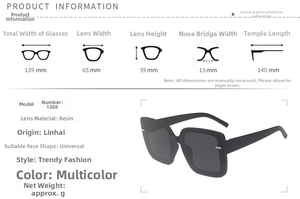 Size chart showing 139mm frame width and 65mm lens width for square sunglasses