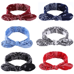 Set of six colorful paisley print yoga headbands with cute rabbit ear knot design