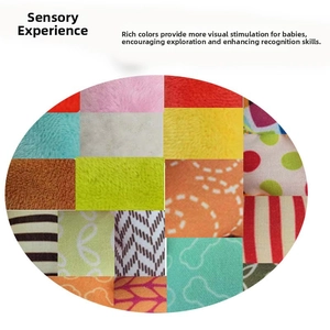 Detail showing 16 colorful fabric textures and patterns for sensory baby development toys